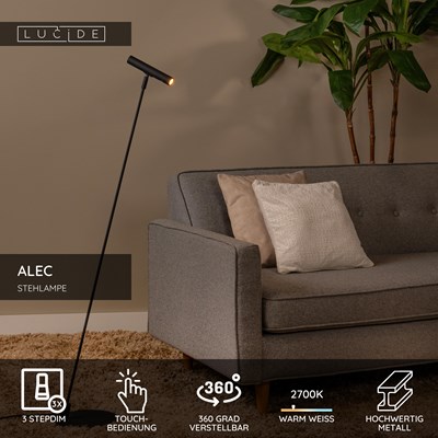 Lucide ALEC - Stehlampe - LED 3 StepDim - G9 - 1x3W 2700K - Inklusive Wechselringe - Schwarz
